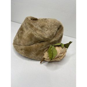 Vintage Milady Fur Hat Pill Box Tall Tan Mcm Mod 60's 50's